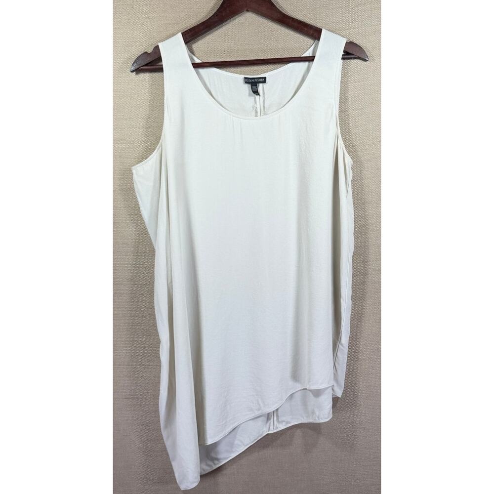 Eileen Fisher 100% Silk Women's Cream Asymmetrical Tank Size M Minimalist